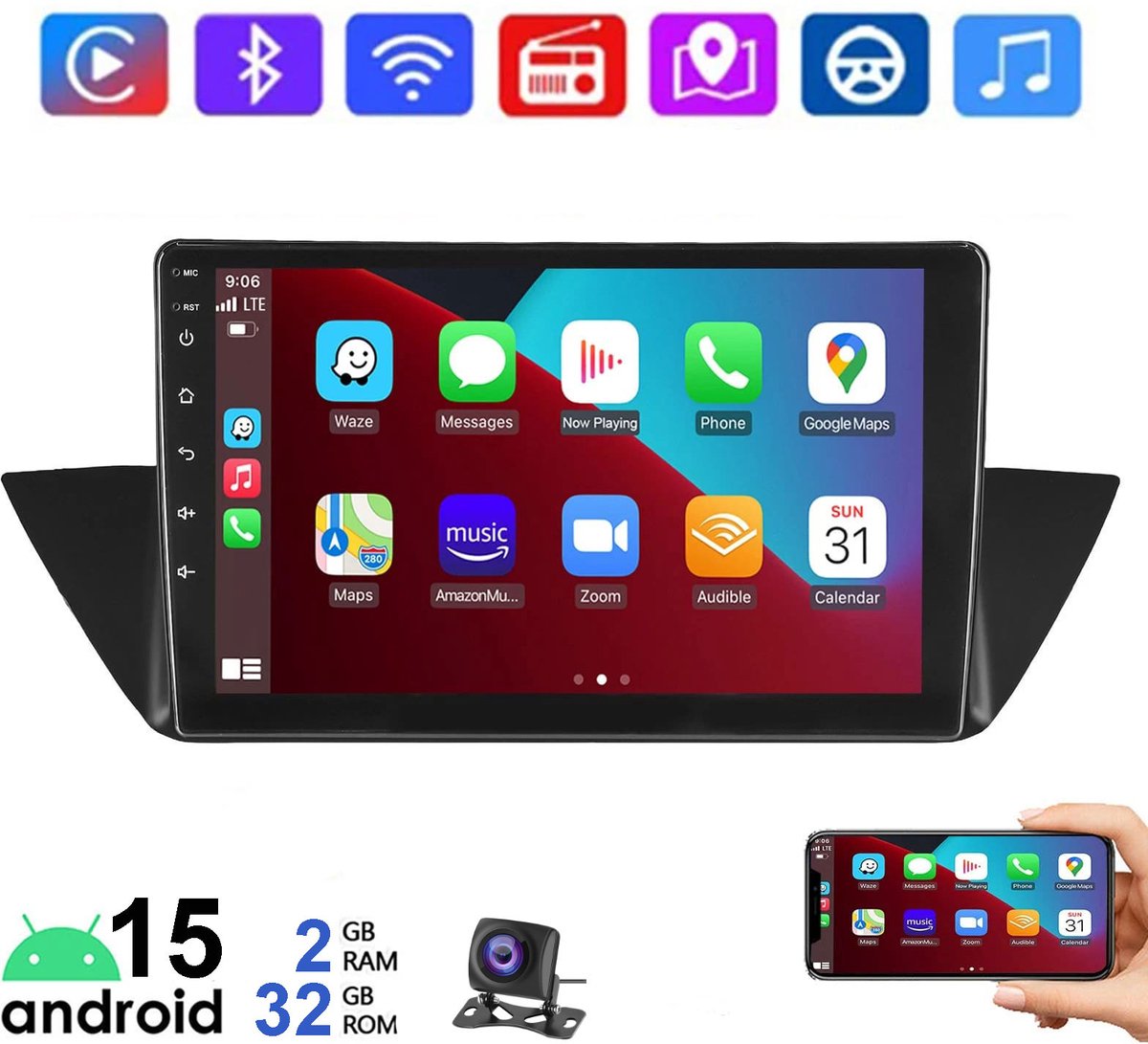 ESSGOO 10 inch CarPlay autoradio geschikt voor BMW X1 E84 2010-2015 - Draadloos Apple CarPlay & Android Auto - 2GB + 32GB - Android 15 - Bluetooth WIFI RDS FM - Achteruitrijcamera