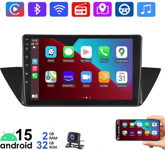 ESSGOO 10 inch CarPlay autoradio geschikt voor BMW X1 E84 2010-2015 - Draadloos Apple CarPlay & Android Auto - 2GB + 32GB - Android 15 - Bluetooth WIFI RDS FM - Achteruitrijcamera
