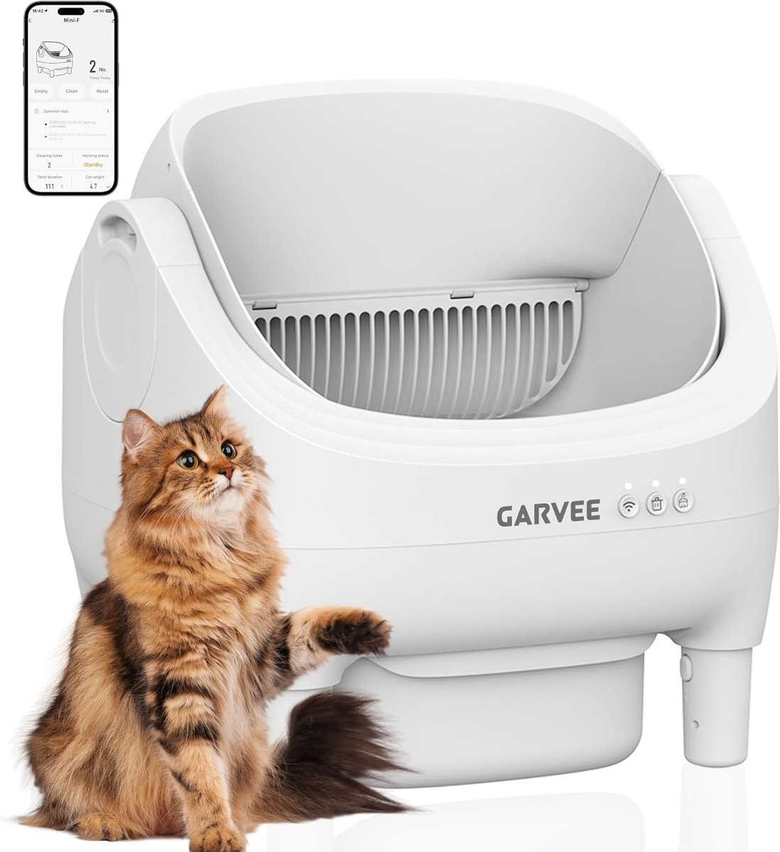 Zelfreinigende Kattenbak - Automatische Elektrische Kattenbak met Veiligheidssensoren - Geurcontrole & Fluisterstil - 65L - Wit