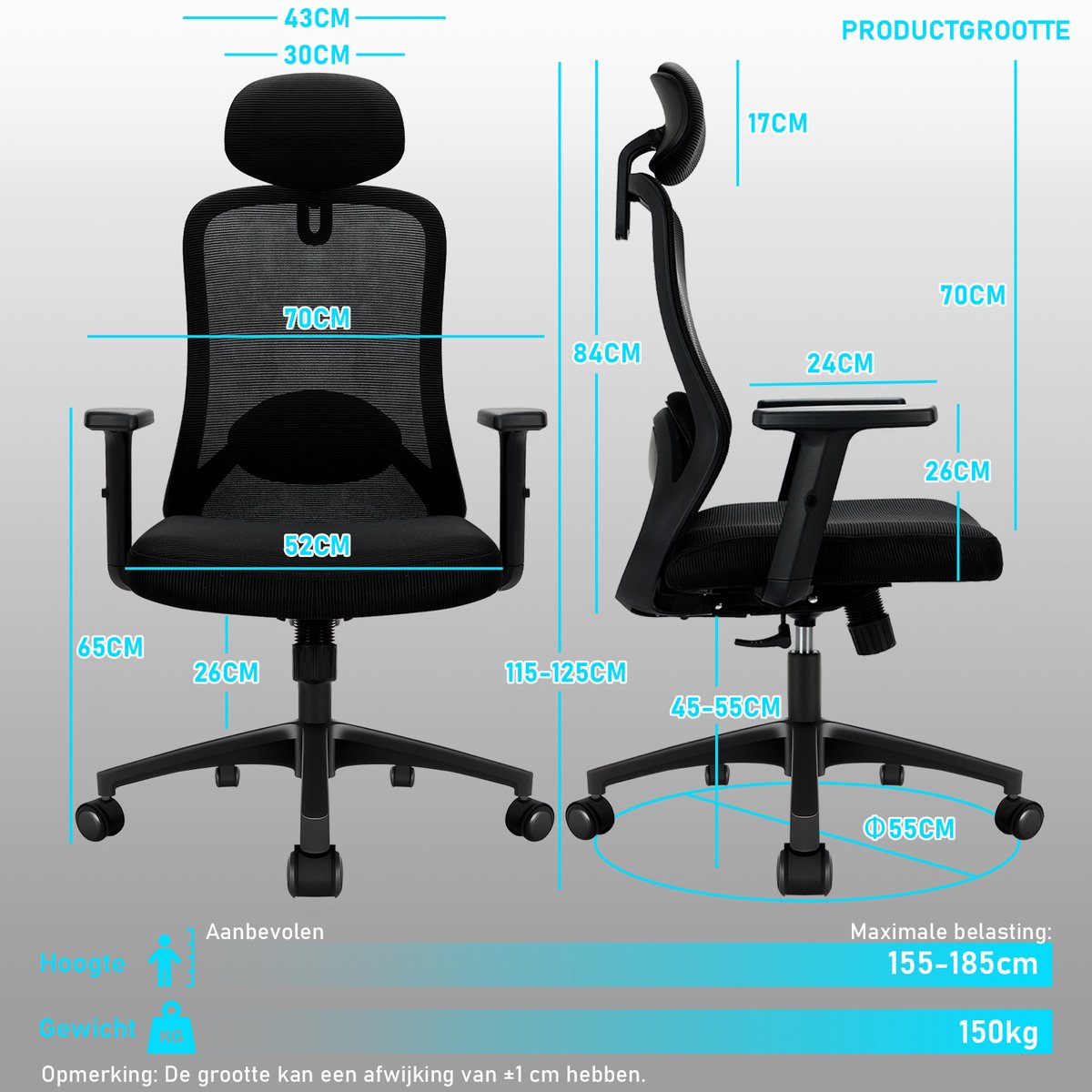 Milacyee Ergonomische Bureaustoel met Verstelbare - afbeelding 2