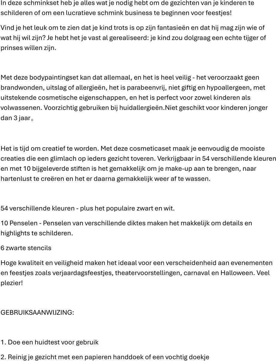 Schmink 54 kleuren waterbasis+ 44 Kleuren Schminkset voor Kinderen- schmink 16 Penselen & 17 Sjablonen - Ideaal voor Koningsdag, Pasen & Festivals - Veilig voor Kind & Volwassene — afbeelding 3