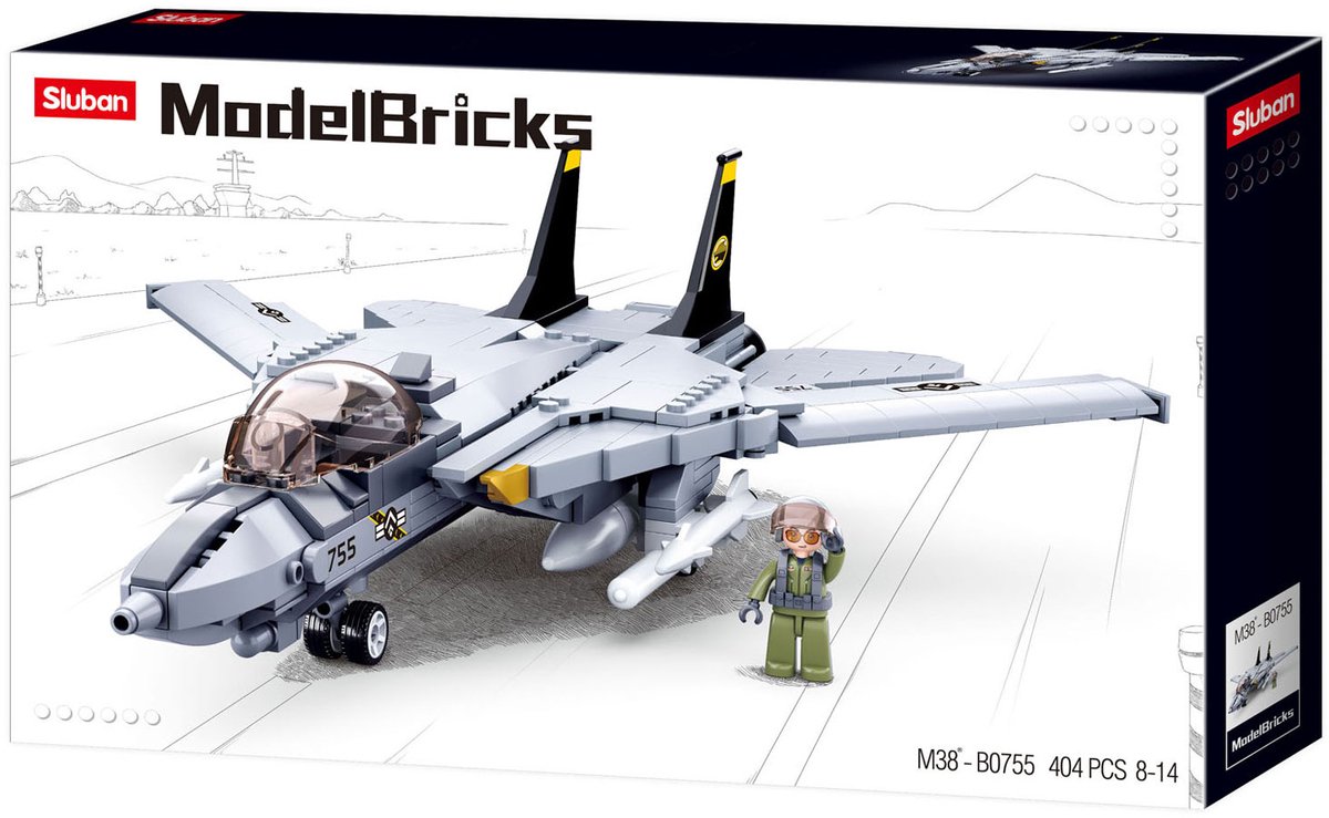 Sluban ModelBricks F-18 Tomcat Straaljager - Constructiespeelgoed modelbouw - bouwdoos met 404 bouwstenen - M38-B0755 - vanaf 8 jaar — afbeelding 2