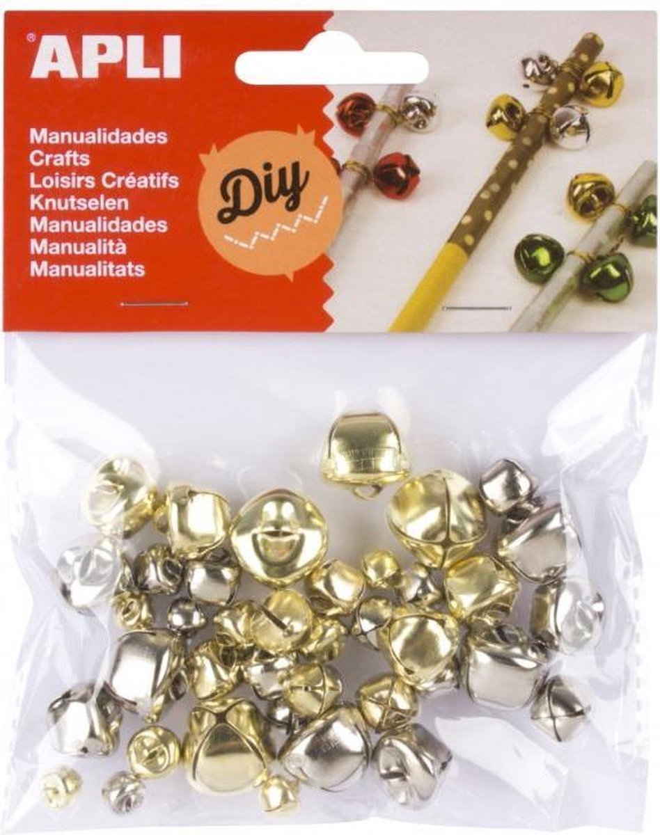 APLI Kids belletjes knutselmateriaal goud zilver 40 stuks decoratie.