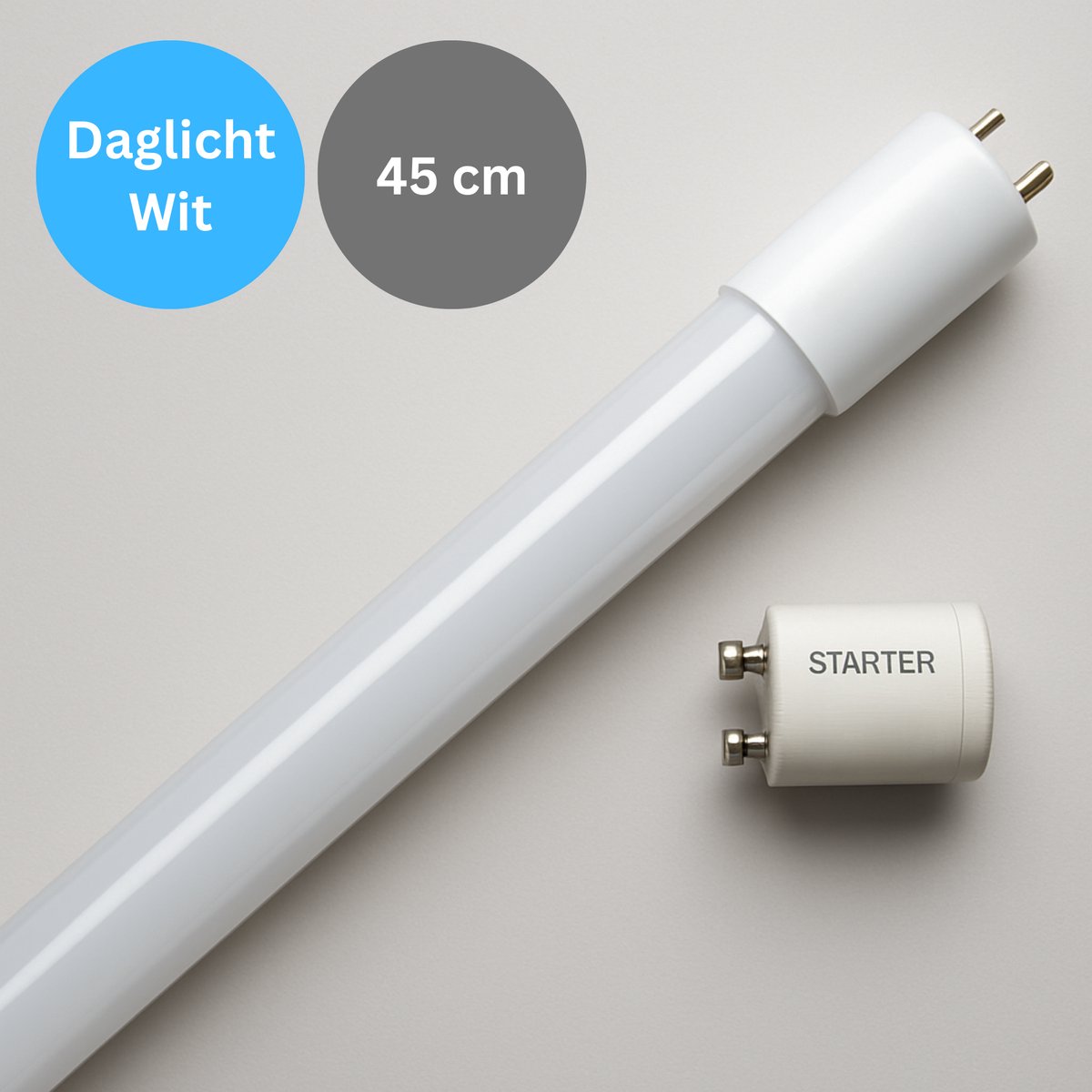 Premium LED TL buis 45 cm – Daglicht wit 6500K – Vervangt TL–D 15W – Universeel – met starter – 8W