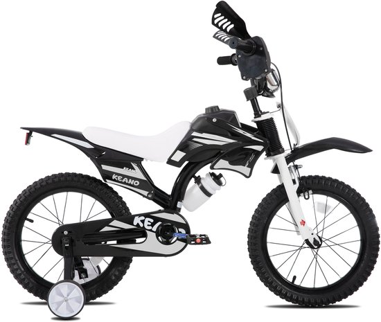 KEANO Motocross Stoere Kinderfiets - 16 Inch - Voor Jongens & Meisjes (4-7 jaar) - Met Zijwieltjes & Nummerbord - Zwart — afbeelding 5