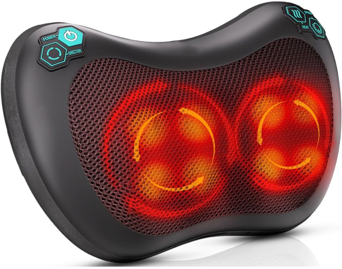 TopChoice® Nekmassage Verwamed - Shiatsu Draadloos - Spiersontspanning - 3 Verstelbare Snelheden - Zwart
