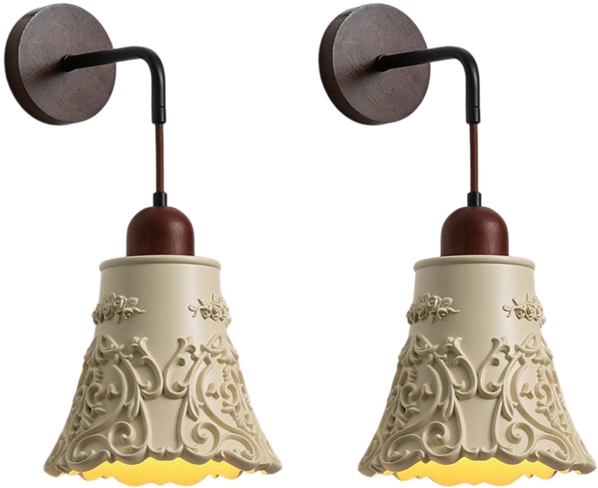 2 Stuks Wandlamp Vintage Binnen Slaapkamer Wandlampen E27 voor Woonkamer 19cm Beige