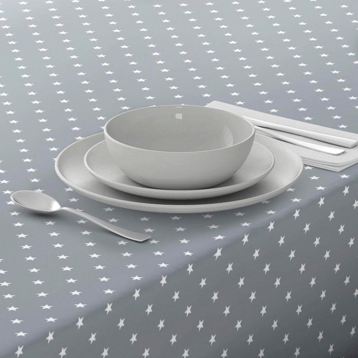 Rechthoekig PVC Tafelkleed 140x180 cm Lichtgrijs met Sterrenpatroon