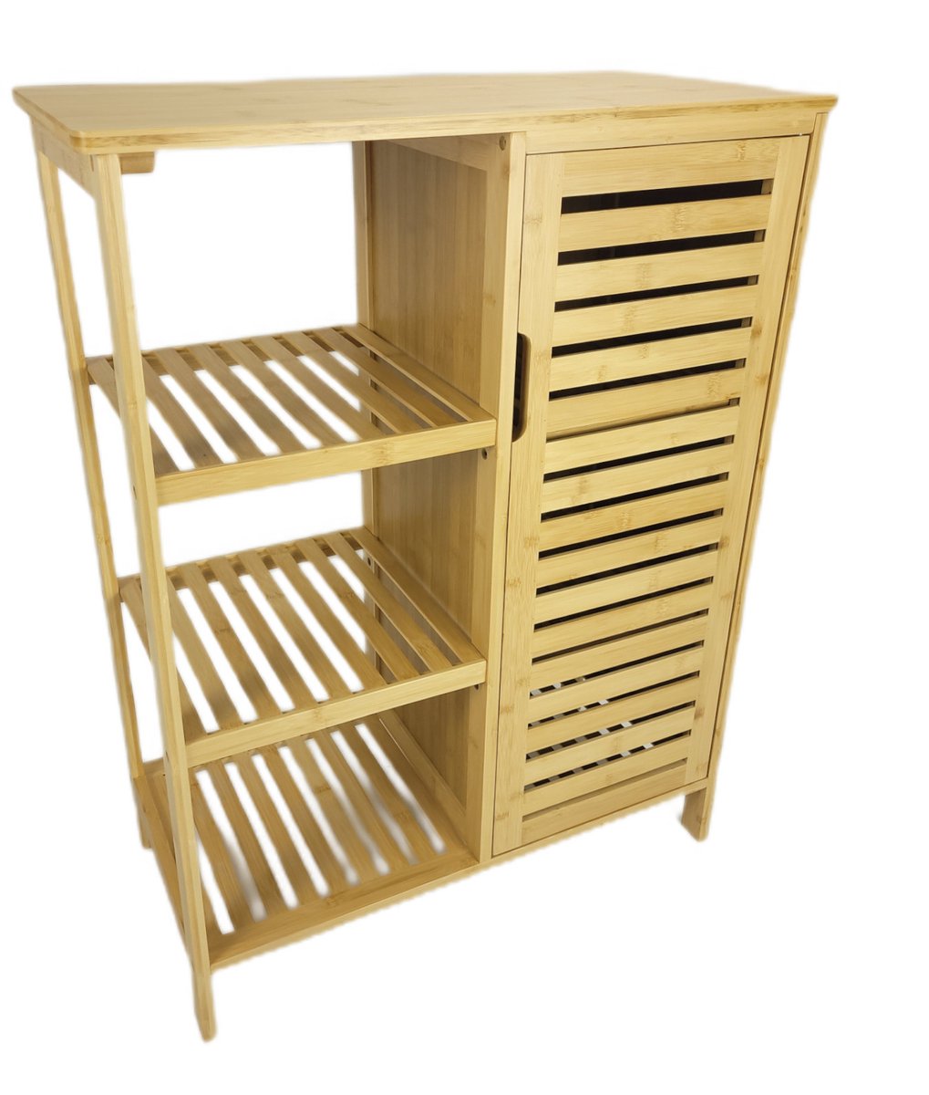 BEGRYF - Badkamer opbergkast - Bamboe - Met deur - 5 planken