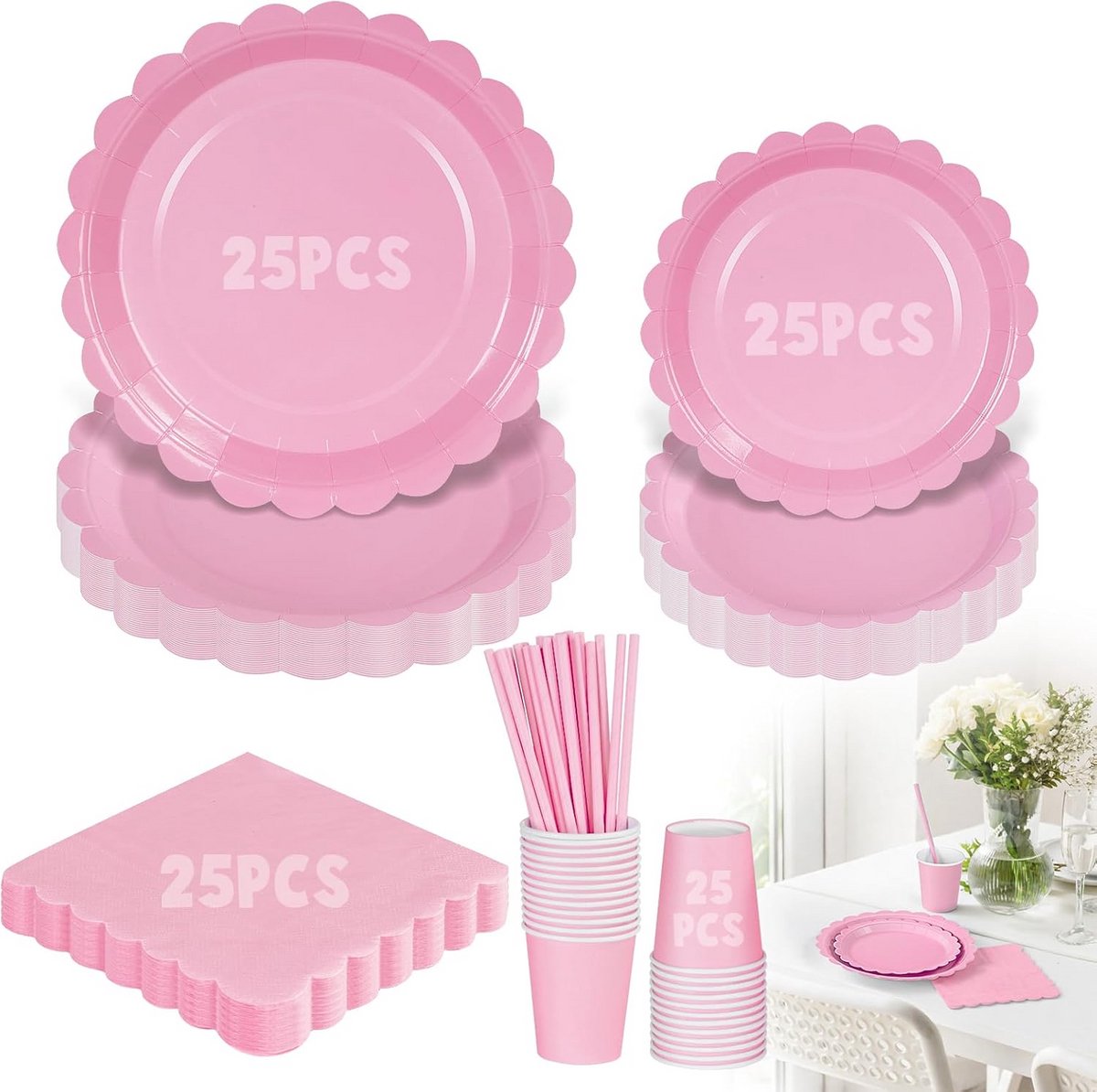 Ronde Roze Borden voor Diner en Ontbijt