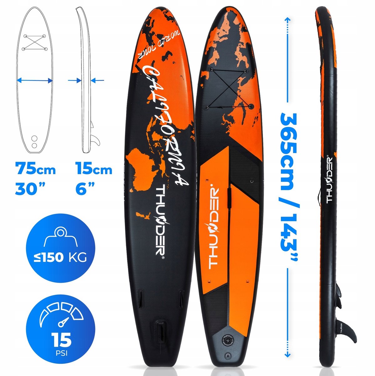 THUNDER EARTH SUP Board - Opblaasbaar - 365 cm - Complete Set – foto 5