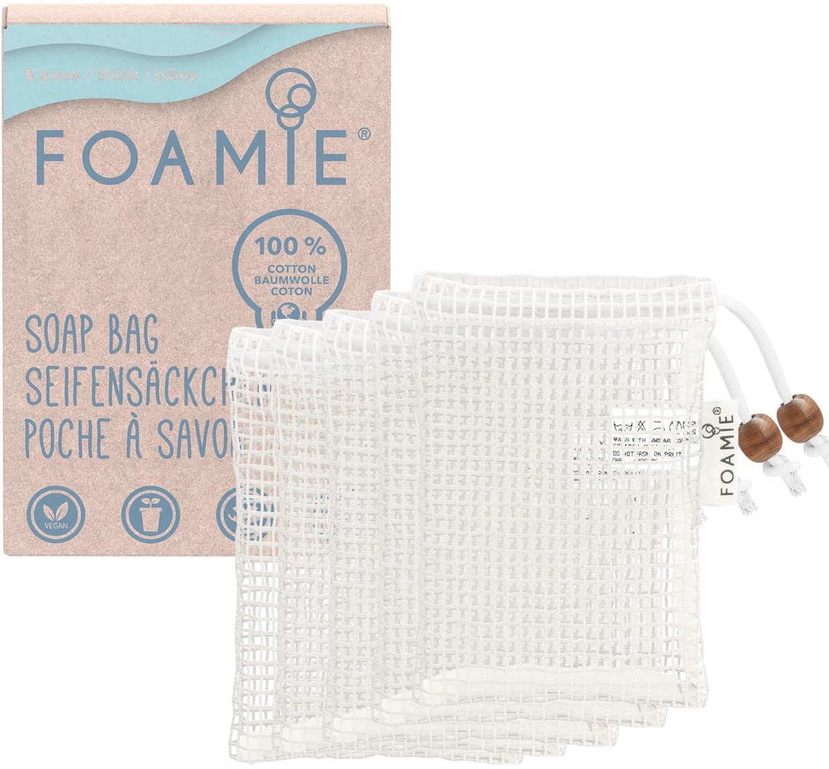 Foamie Soap Bags Set van 5 – 100% Katoenen Zeepzakjes – Voor Solid Shampoo, Douchebars & Zeep – Meer Schuim & Sneller Drogen
