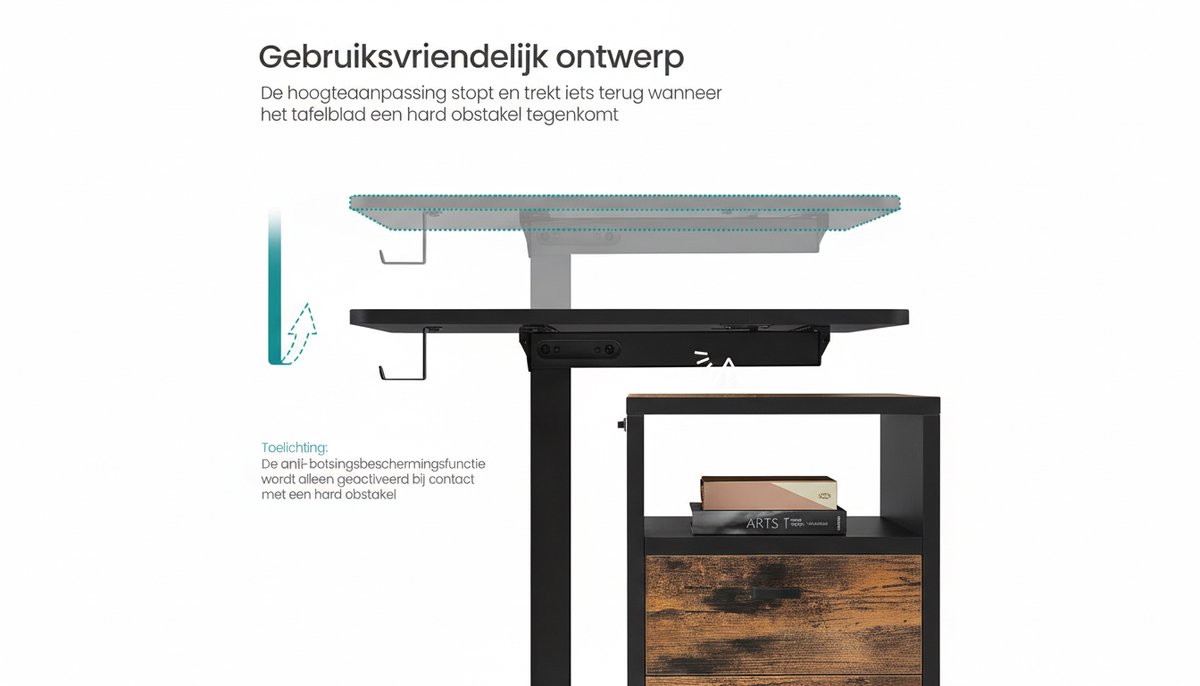 Electric tafle Casa Velluto – Adjustable Height Sit-Stand Desk 140x60 cm, Ink Black, Memory Function for 4 Heights, Silent Motor, Cable Management, Oxford Fabric Organizer, Home Office & Study Desk