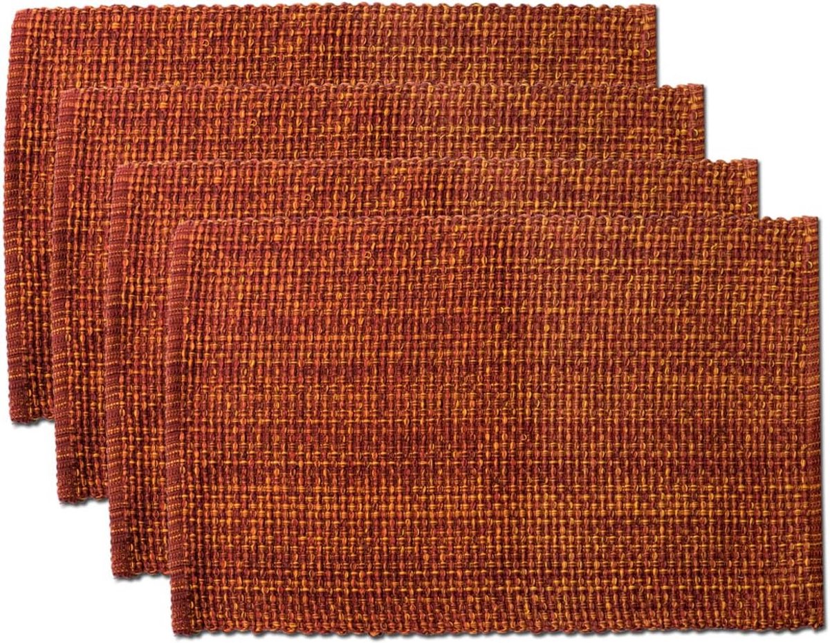 Set van 4 Geweven Katoenen Placemats Tweekleurig Roest 33x48 cm