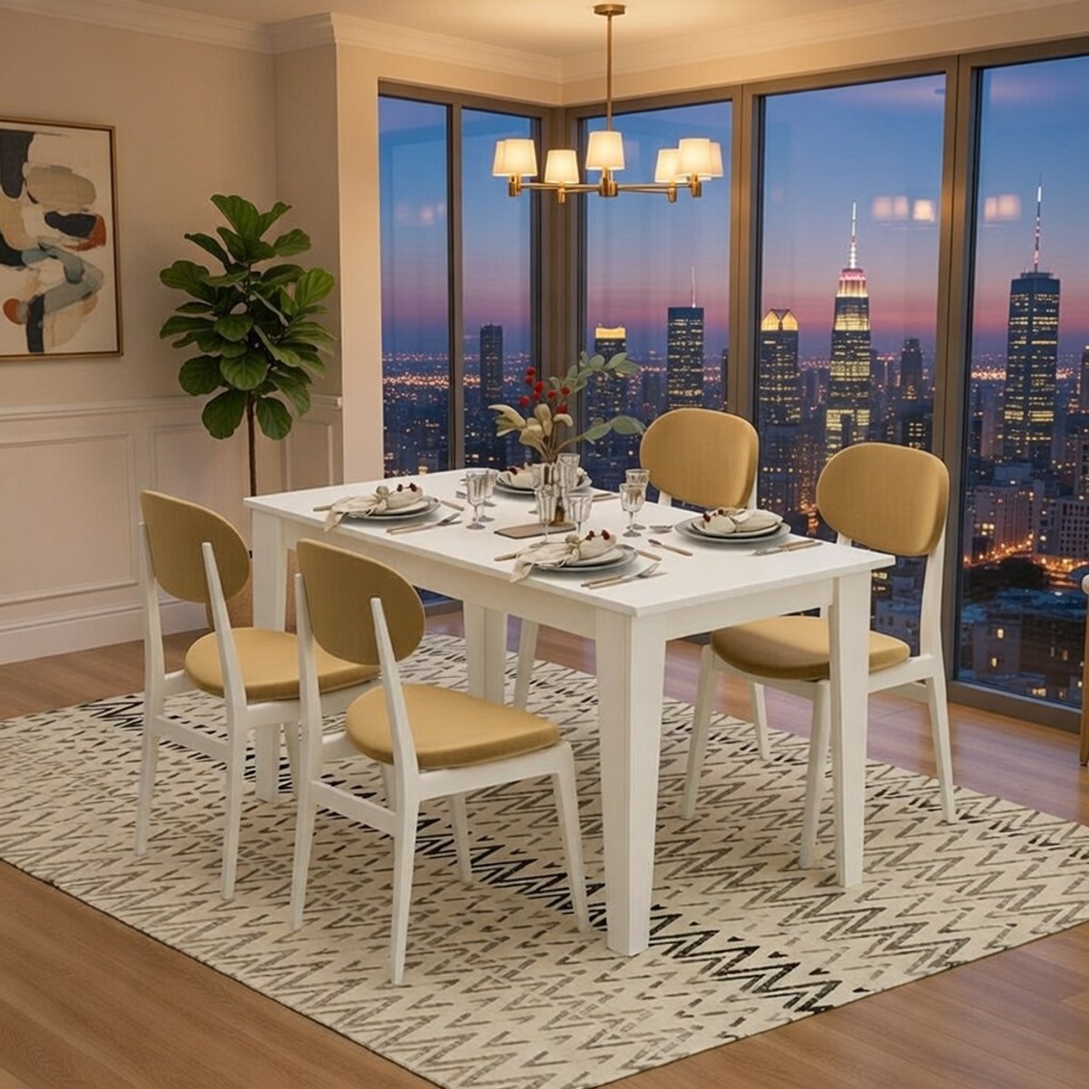 Moderne design eettafel voor 4 personen - Stijlvolle Witte Keukentafel, Compact en Robuust