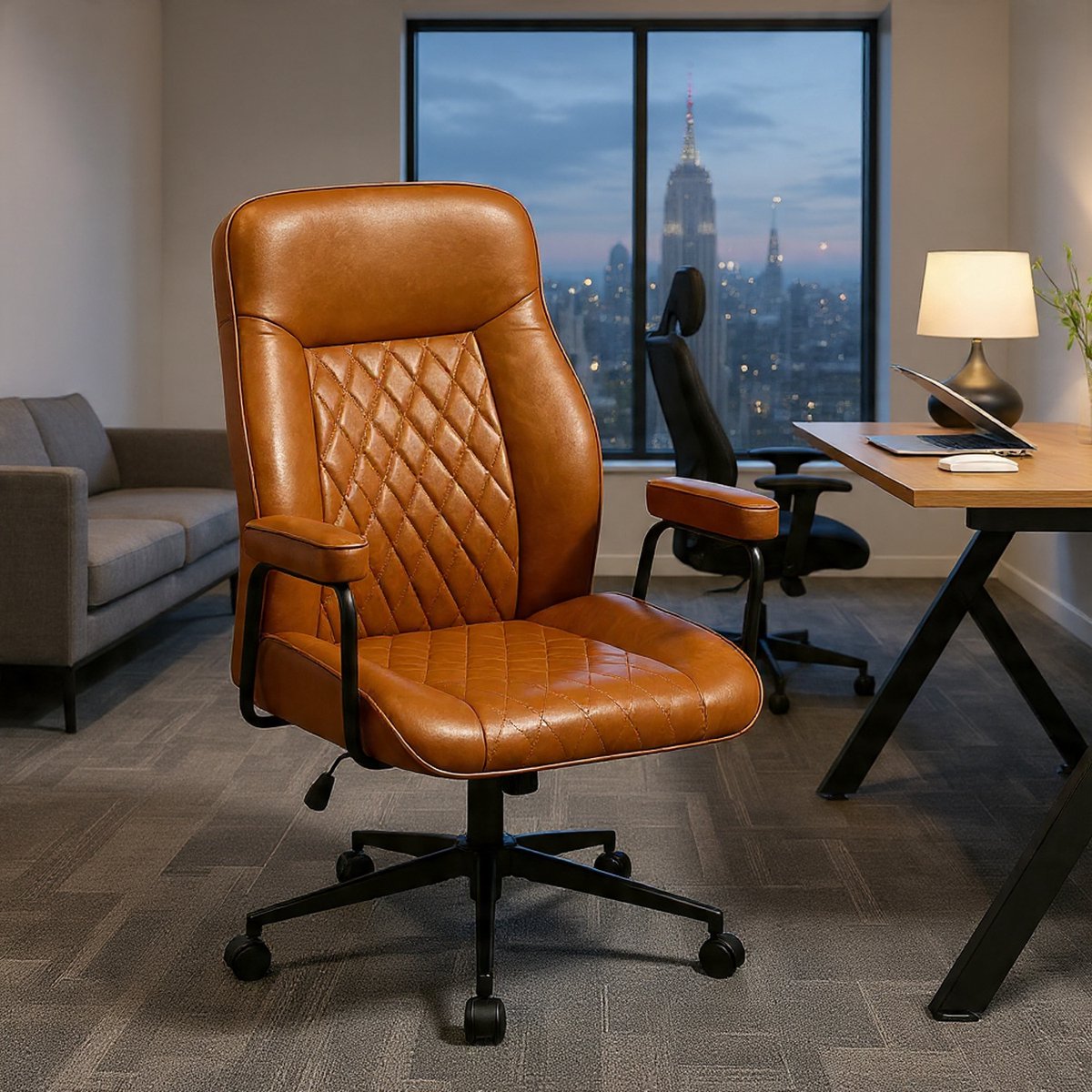 Ergonomische Bureaustoel – Luxe PU Lederen Directiestoel met Hoge Rugleuning, Kantelfunctie & Verstelbare Zithoogte – 136 kg – Bruin-Casa Serena – Afmetingen op aanvraag – Casa Dorada