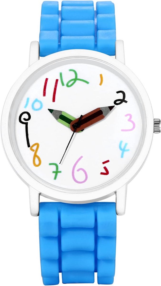 5 Stuks Leer Tijd Analoge Kinderhorloges Siliconen Band, Kleurrijk Kwarts Horloge voor Jongens Meisjes