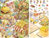 Ainy - Scene 3D Sticker Snackdorp | 1 Achtergrond (A4) 29.7*20.2cm met PET Stickers set | Kawaii Kat & Vrienden miniatuur stickerboek | Creatief & Rustgevend vakantieboek | Stickervellen voor volwassenen en kinderen