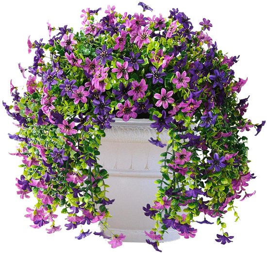 Fleurs artificielles, plantes suspendues pour décoration d'extérieur, 4 pièces, résistantes aux UV, adaptées aux jardinières d'intérieur et d'extérieur, véranda, terrasse et décoration de balcon.