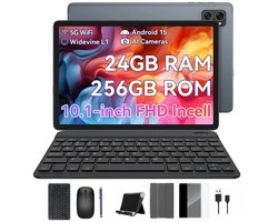 KINGRID T20 Tablet - 24GB RAM - 256GB ROM - Met Toetsenbord - Met Lederen Hoesje - Android 15 - 10.1 inch - 5000mAh - OTG - Grijs