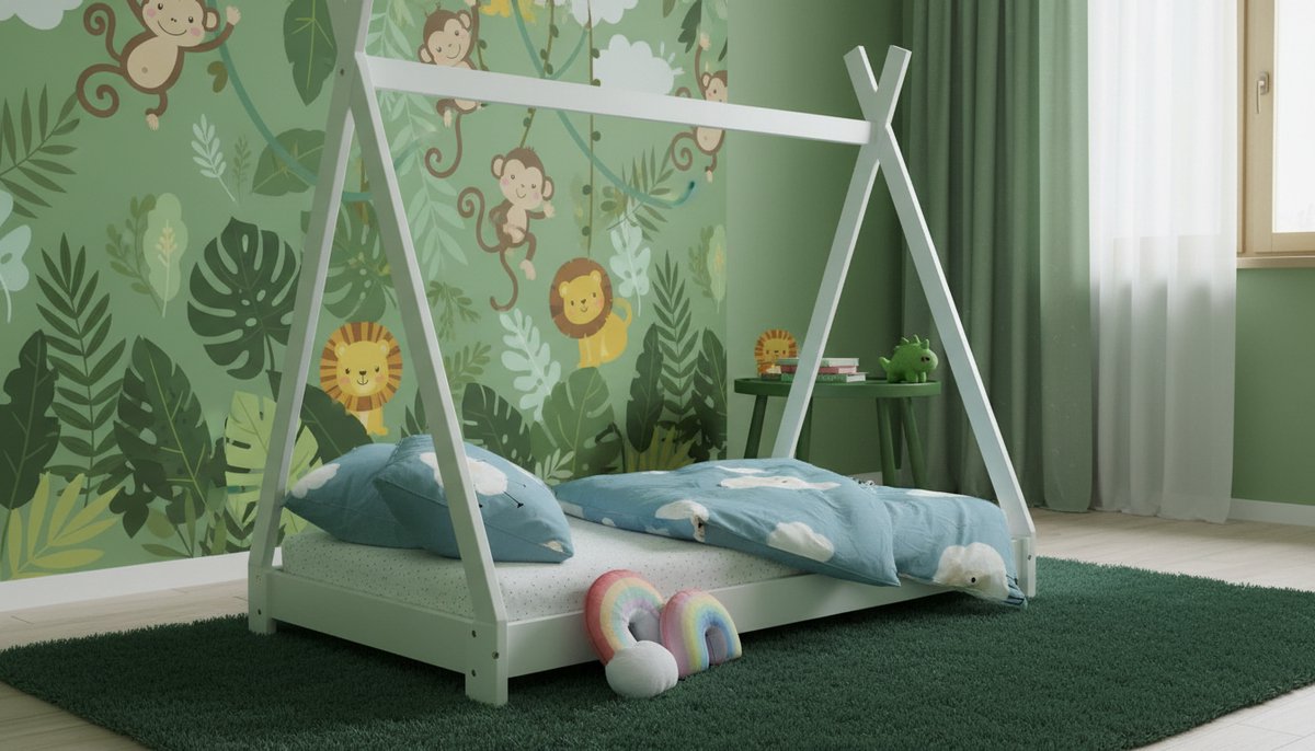 Tipi Kinderbed 70x140 cm – Casa Velluto DreamTeepee® Wit – Massief Grenen Houten Huisbed met Lattenbodem – Peuterbed & Speelbed voor Jongens en Meisjes 2-6 Jaar