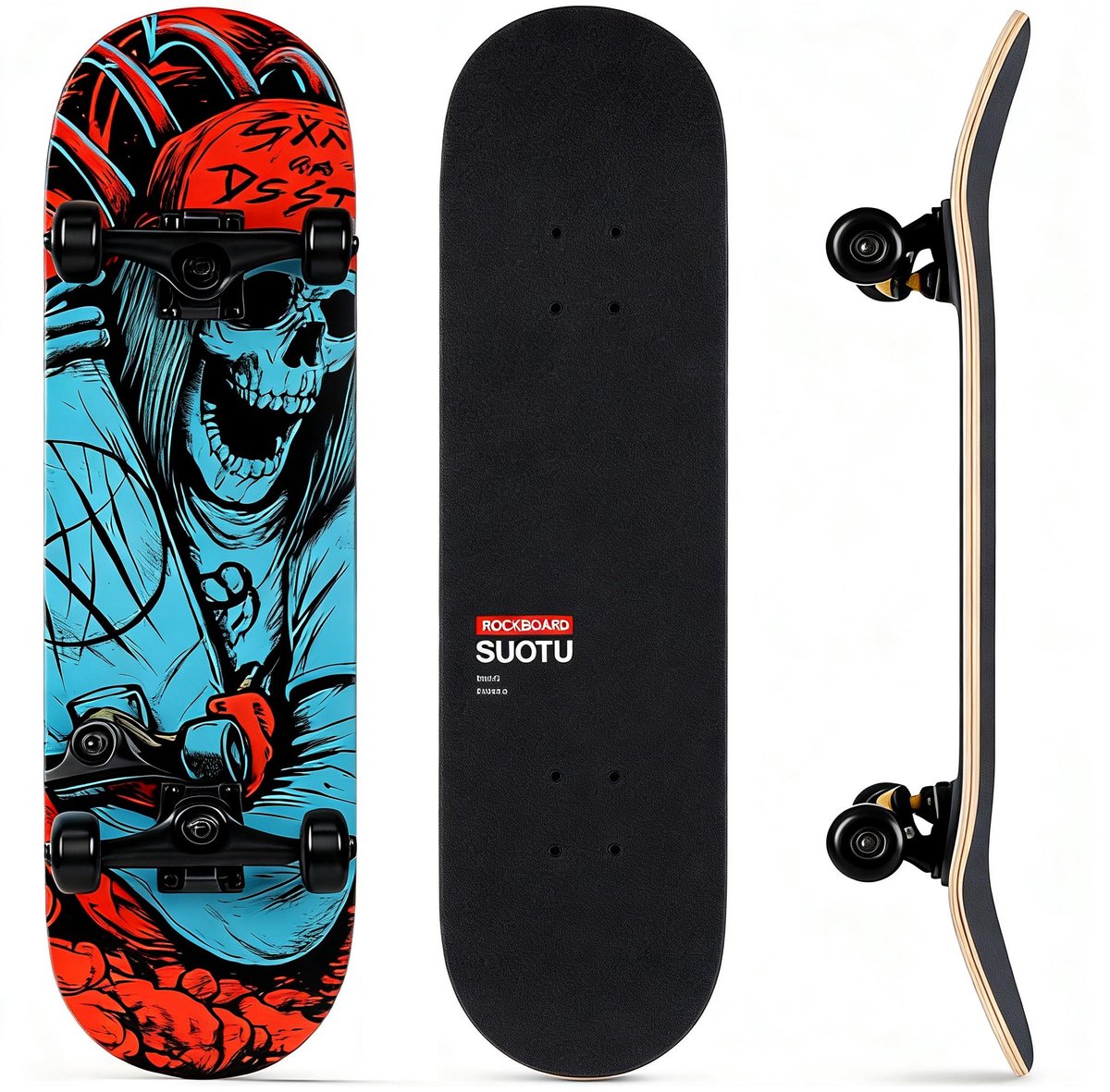Suotu Skateboard - 80x20cm - ABEC-9 - 95A - schokabsorptie - Jongens - Meisjes - Volwassenen Skateboards — afbeelding 7