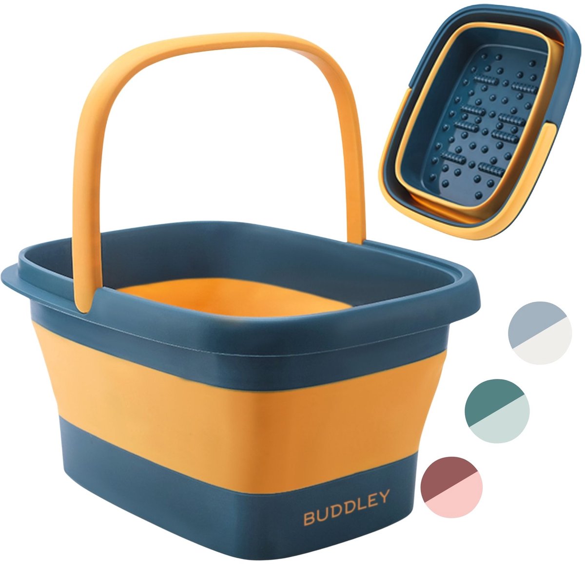Bol.com BUDDLEY Voetenbad Inklapbaar (L) - Voetenbaden - Voetbad - Zwembad - Voetbadje - Kunststof Voetenbad - Blauw Geel Opvouw... aanbieding