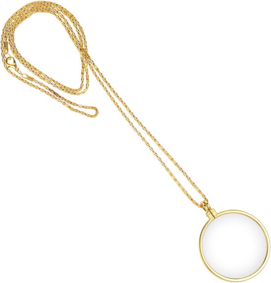 5x Vergrootglas Halsketting – Goudkleurige Monocle – 4,4 Cm Lens & 89 Cm Ketting – Handig Voor Lezen & Kranten
