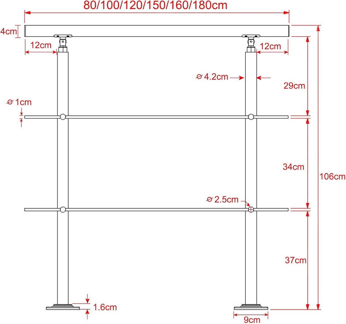RVS Trapleuning 100 cm - Rechte Leuning voor Binnen en Buiten met Bevestigingsmateriaal
