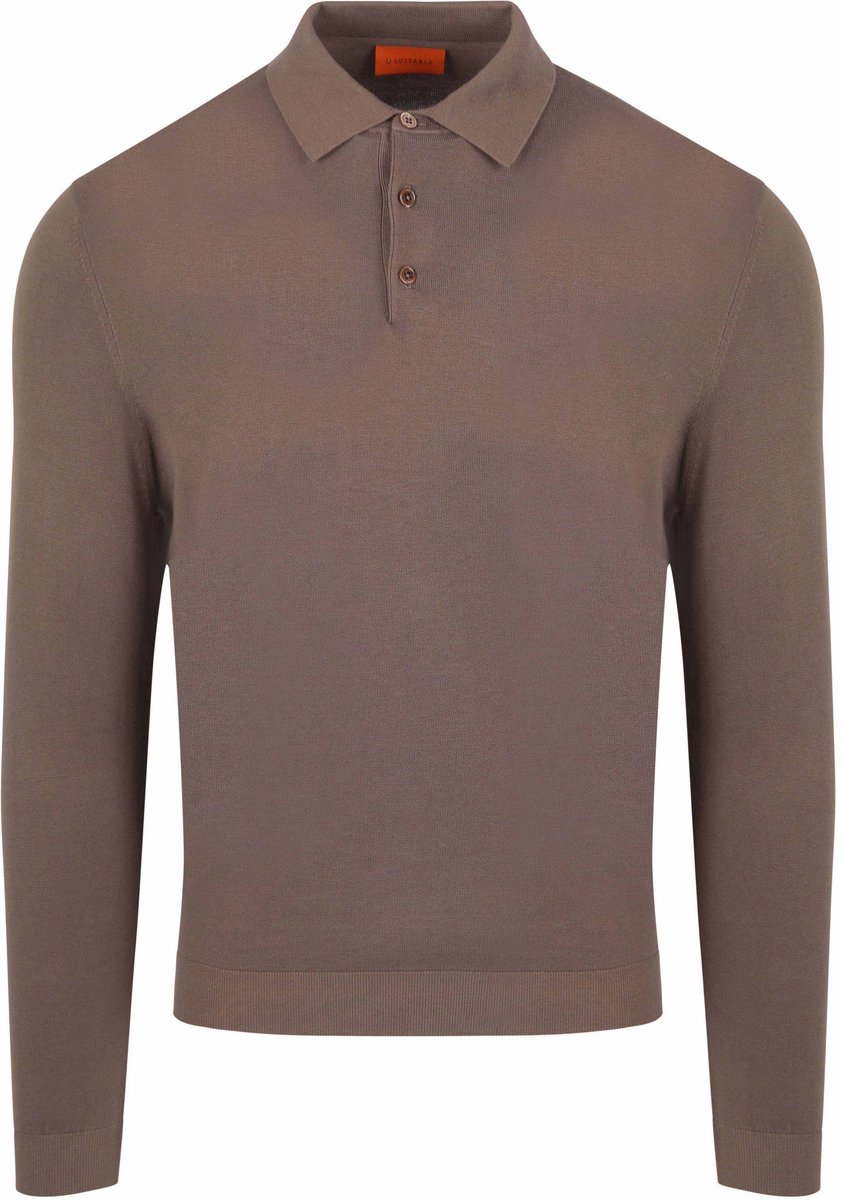 Suitable Compact Cotton Poloshirt Taupe - Maat L - Heren - Longsleeve polo - Polo shirt Heren met Lange mouwen