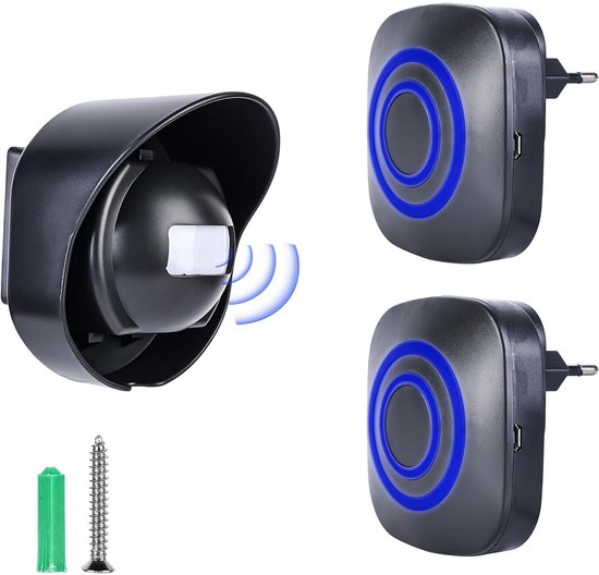 Détecteur d'allée - Incluant 1 Capteurs de Mouvement - sonnette sans fil - Avertisseur d'entrée - Avertisseur de passage - Avertisseur d'accès - Avertisseur d'accès résistant aux intempéries - 1 capteurs et 2 sonnette