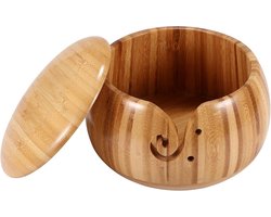Bamboe Breikom met Deksel - Handgemaakte Garenkom voor Wol - 15.5 cm - Luxe Wolkom tegen Klitten & Huisdieren - Duurzaam Handwerk Cadeau voor Vrouwen