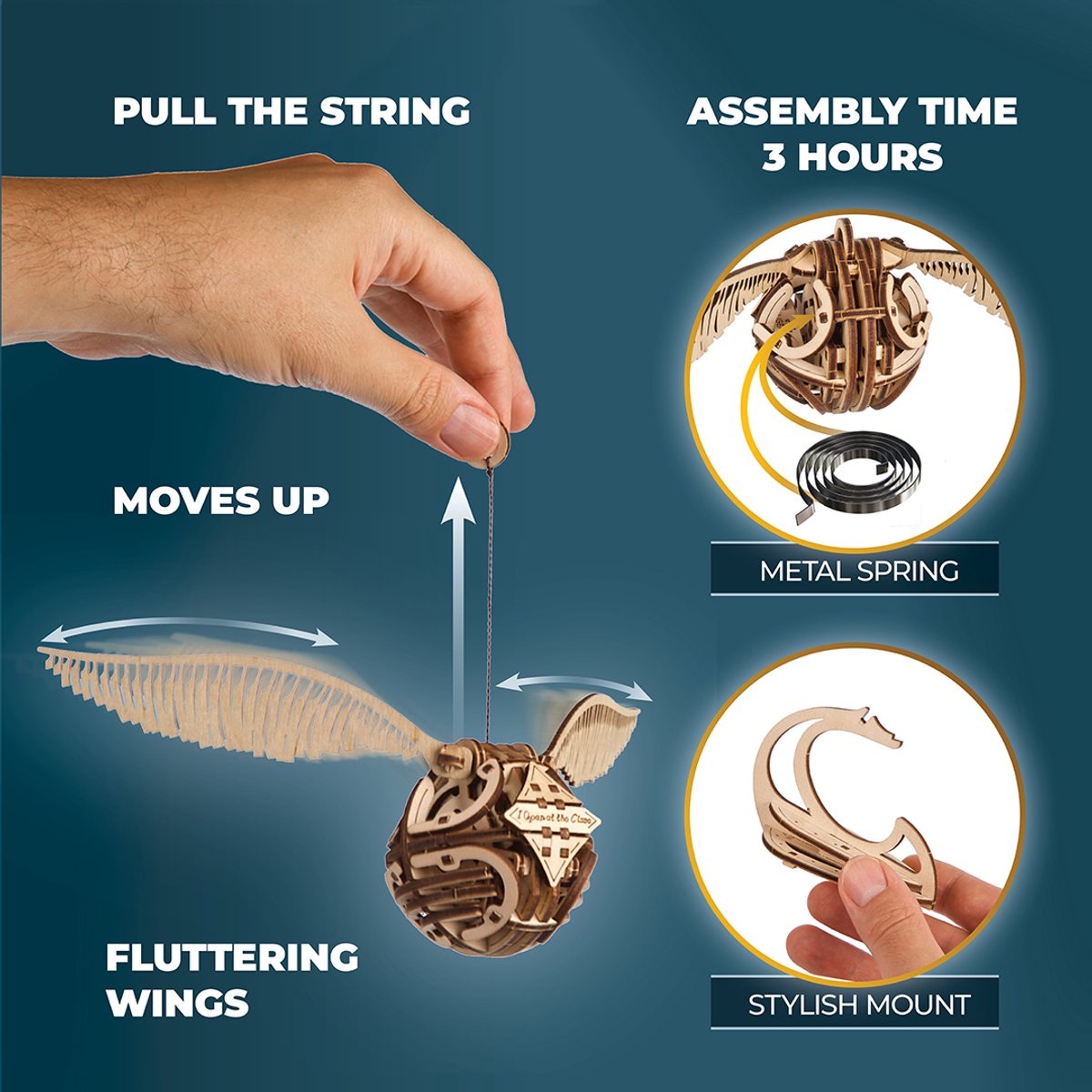 UGEARS 3D Modelbouw - Golden Snitch™ - Harry Potter™ - Mechanisch Bouwpakket Hout - Educatief Speelgoed — afbeelding 6