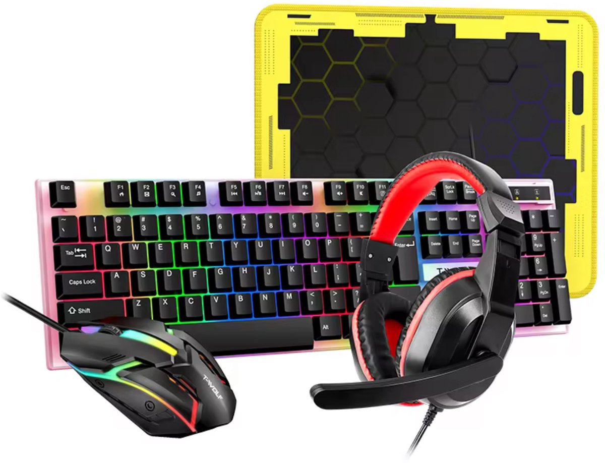 Toetsenbord, Gaming Muis, Headset & Muismat – RGB LED Verlichting – Bedrade USB - 4-in-1 Gaming Set – – 104 Toetsen – PC / Laptop Gaming Combo