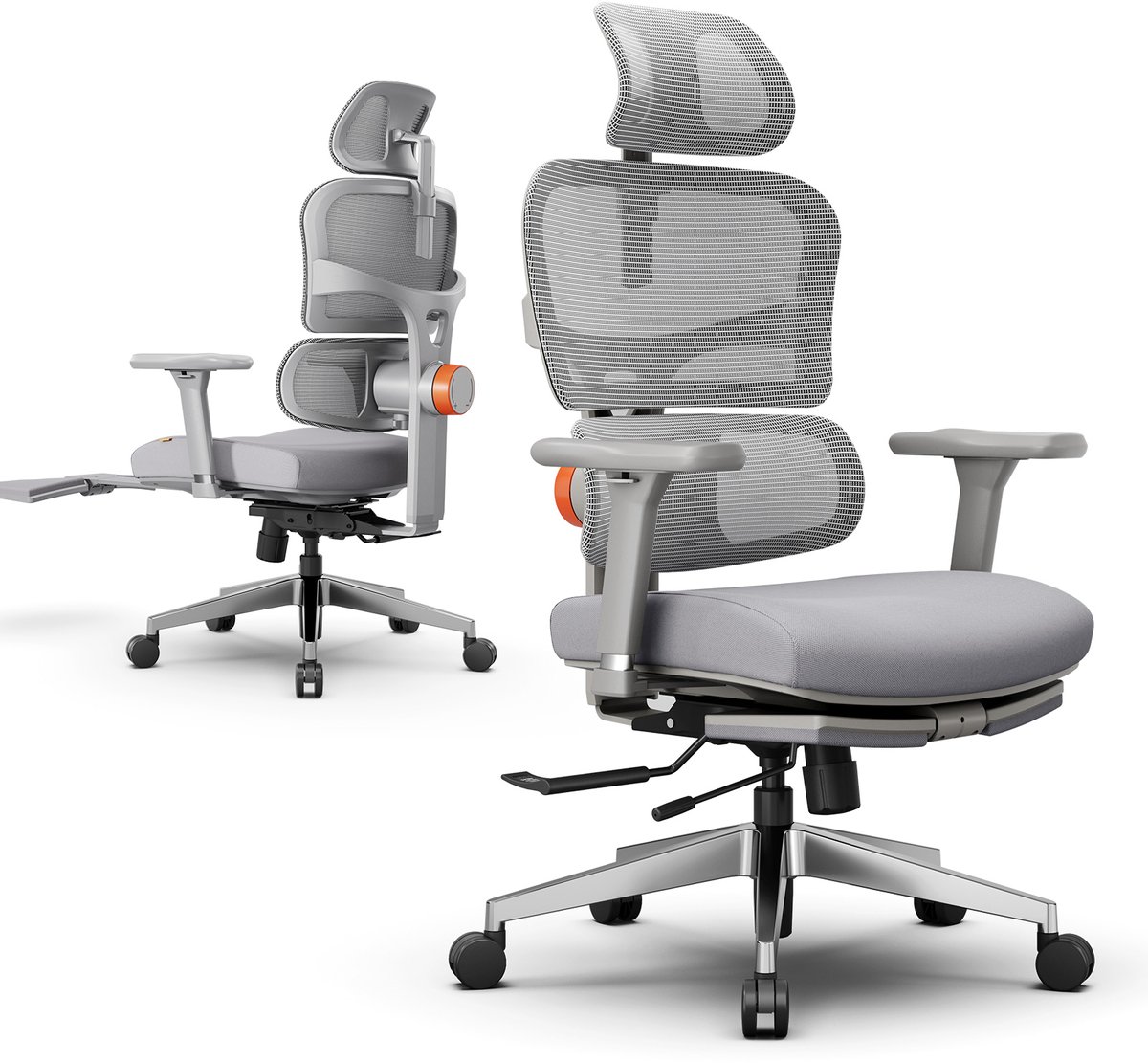 Newtral NT002 Ergonomische Bureaustoel met Hoofdsteun - 96°-136° Kantelfunctie - 4D-verstelbare Armleuningen - Adaptieve Lendensteun - Grijs