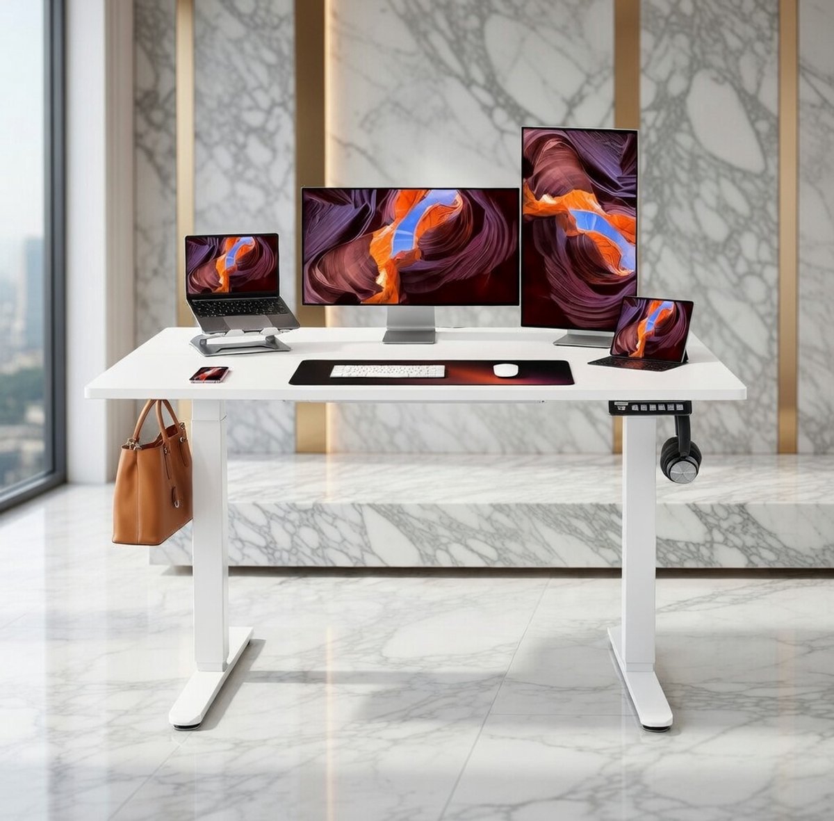 Elektrisch Verstelbaar Standbureau – Modern Vintage Hout – Ergonomisch Computerbureau 120x60 cm – Hoogte 72-118 cm – In hoogte verstelbaar met behuizingsfunctie – Stijl & Robuustheid voor Thuis en ...