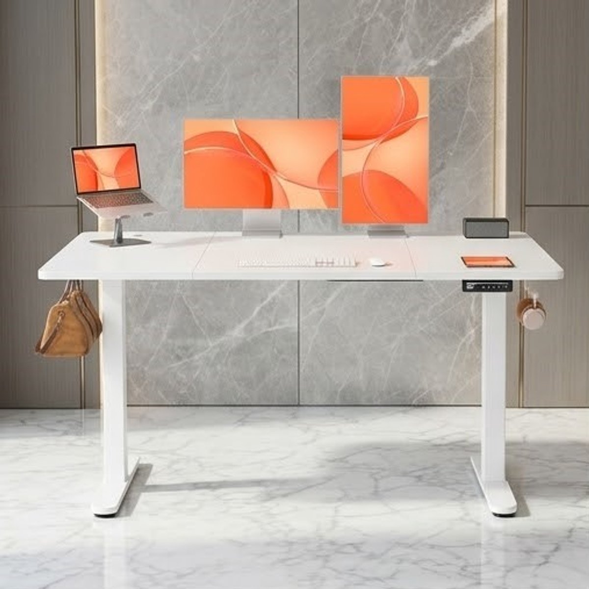 Elektrisch verstelbaar Zit-Sta Bureau 140x70 cm met ingebouwde sluitfunctie en stijlvol motorsysteem – Modern Wit – Casa Serena – Casa Dorada
