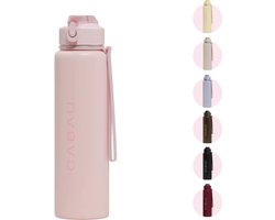 Cabau Bloom RVS Waterfles 870ml Soft Pink | Geïsoleerde BPA-vrije & Lekvrije Thermosfles | Duurzame Herbruikbare Drinkfles met Schoonmaakborstel & Draagkoord | BPA vrij Sportfles Dames | Waterfles Volwassenen | Cadeau voor Haar