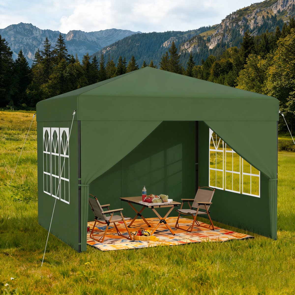 ACXIN Pop-up Partytent 3×3 m - Inklapbaar Paviljoen met 4 Zijwanden - Stalen Frame snelle installatiefunctie, Groen
