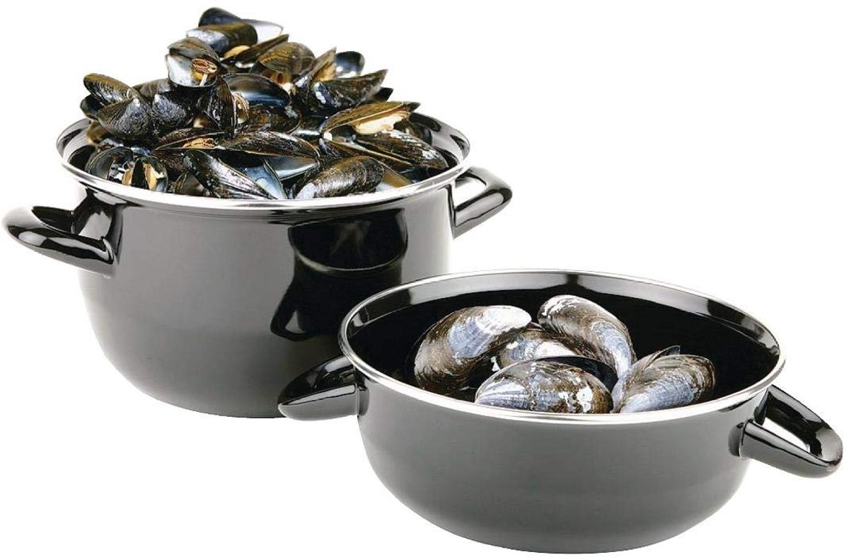 Grote RVS Mosselpan 1.5kg met Deksel voor Kookplaat en Tafel