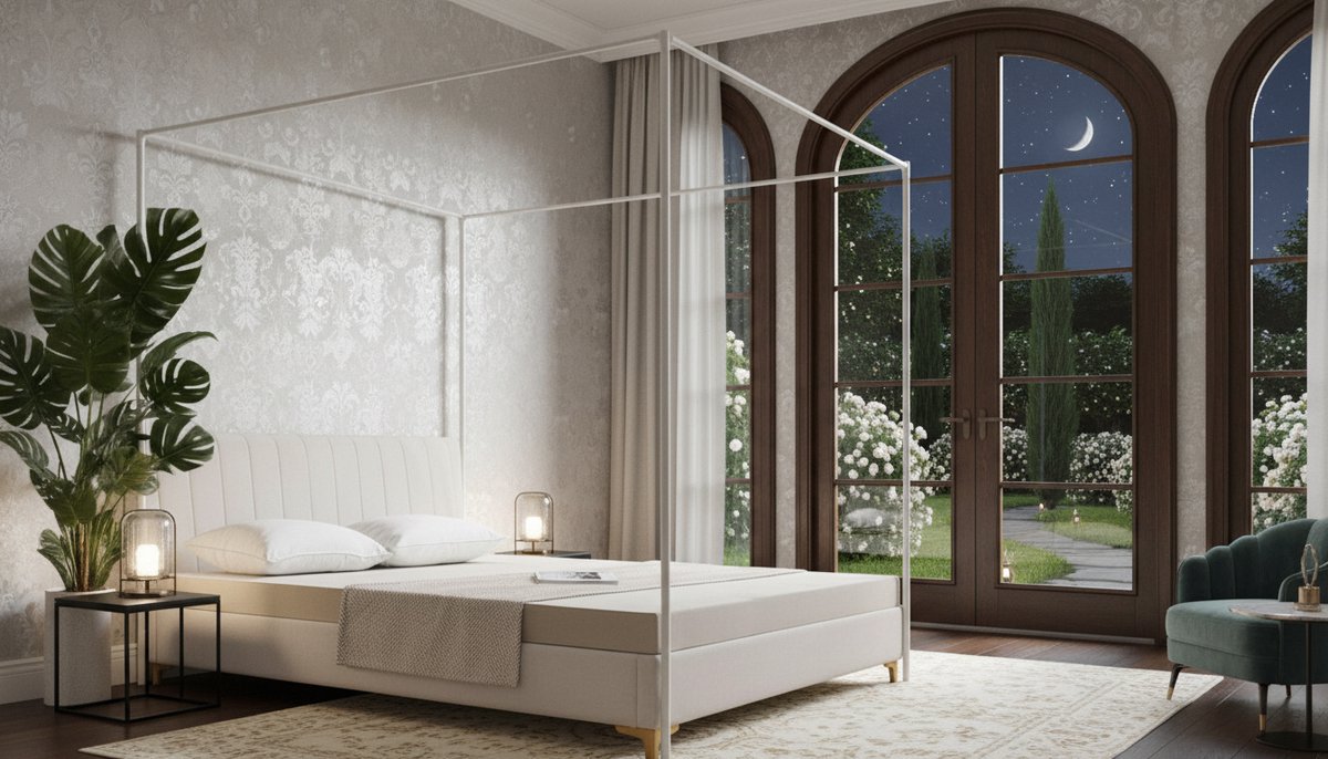 Canopy Bed Frame King 149x198 cm – Casa Velluto Luxe 4-Poster Bed Frame van Metaal, Verdikt Staal, Universeel voor Metaal of Houten Bedden, Hemdelbe Slaapkamer Decoratie Wit