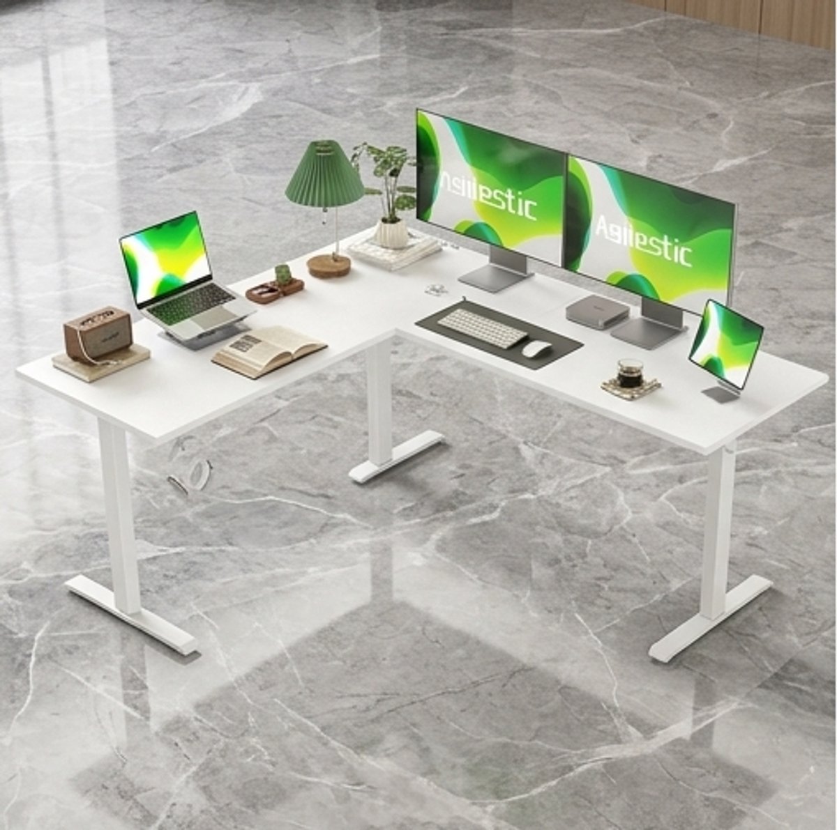ErgoDesk L-Shape Elektrisch Verstelbaar Sta-Zit Bureau – 160 x 140 cm – Ergonomisch Hoekbureau met Anti-Botsing Technologie – Wit – Computertafel voor Thuis en Kantoor A-Furniture