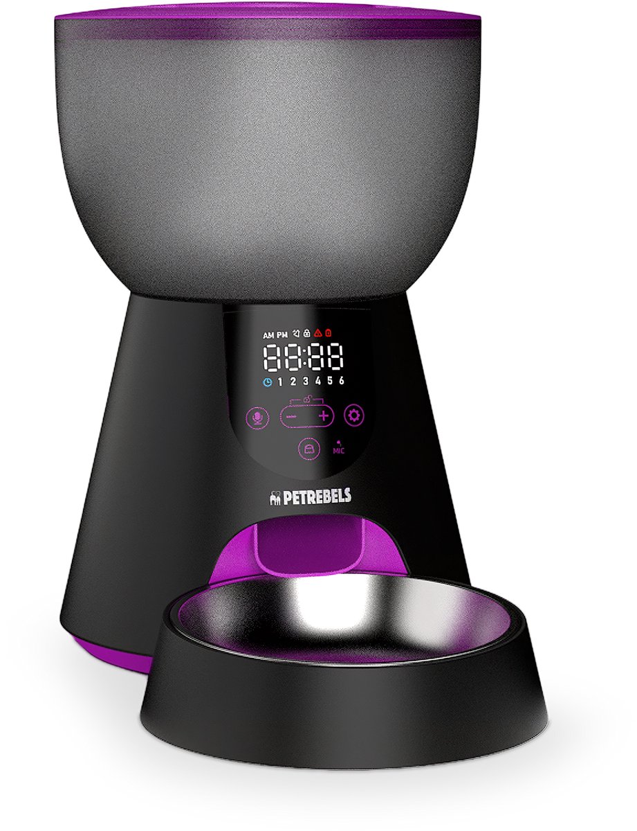 Petrebels Automatische Voerbak Kat - Programmeerbaar - Spraakopname - Inhoud 4 liter - Touchscreen - Food-Express 515 Zwart