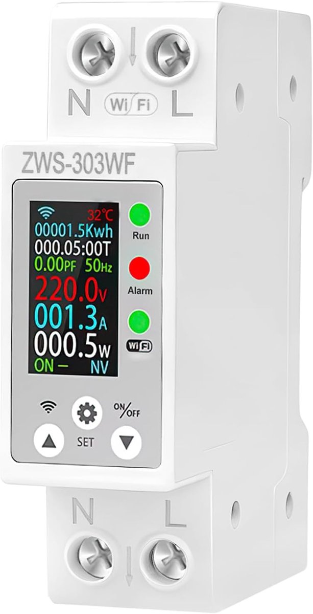 Digitale Stroommeter - Wifi Energiemeter - Energieverbruik Monitoren - Meervoudige Beveiliging - AC 80-300V - Wit