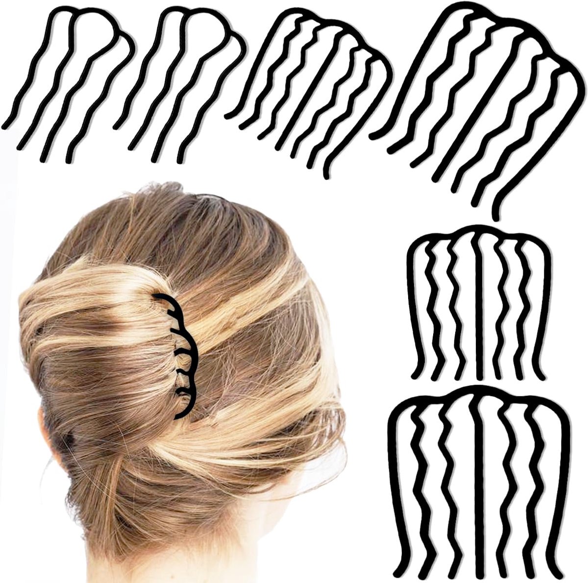 6 stuks Metalen zijkam - retro en veelzijdig - U-vormige haarvork - haarspeld voor opgestoken haar - 8*9,5 cm - Geschikt voor opgestoken kapsels, U-vormige retro haaraccessoires - zwart