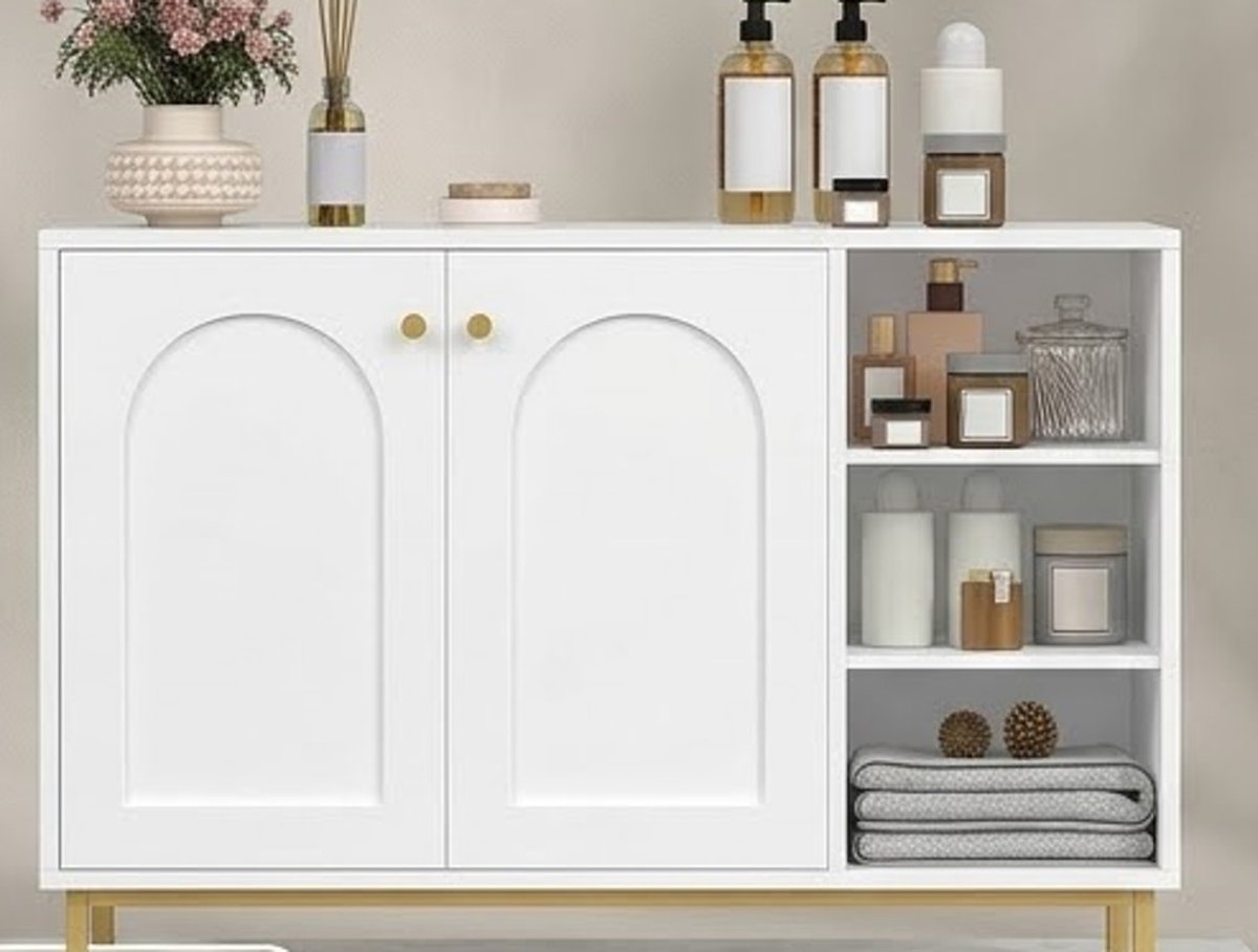 Elegante Badkamerkast - Dressoir en Opbergkast met 2 deuren, Open Vak en Verstelbare Plank
