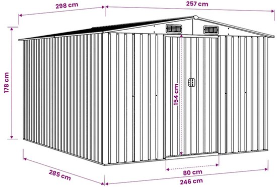 vidaXL - Tuinschuur - 257x298x178 - cm - metaal - antracietkleurig