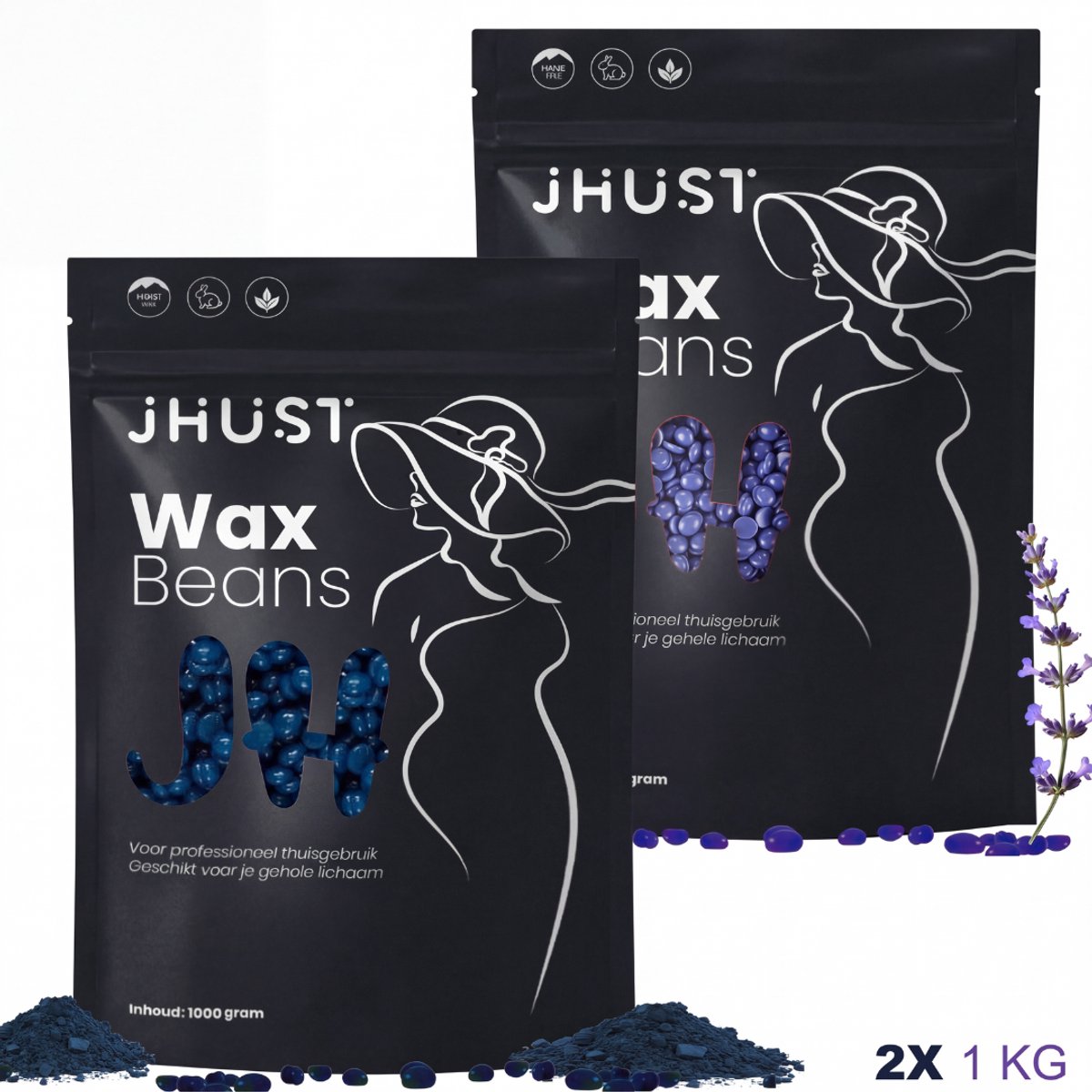 JHust® Wax Beans 2KG Azulene + Lavendel - Wax Parels - Wax Bonen - Wax Korrels - Waxparels - Harskorrels - Hars korrels - Wax ontharen - Wax Pearls - Hars bonen - Hard Wax Beans - Wax - Wax Parels - Hars parels - Kerstcadeau voor vrouwen