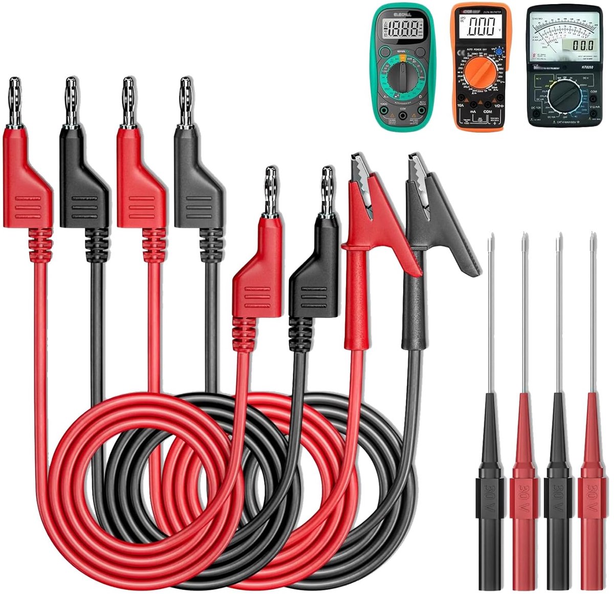 Meetsnoerenset Krokodillenklem - Testkabels Multimeter - Elektrische Tests - 1000V 15A - 8 Delig - Zwart