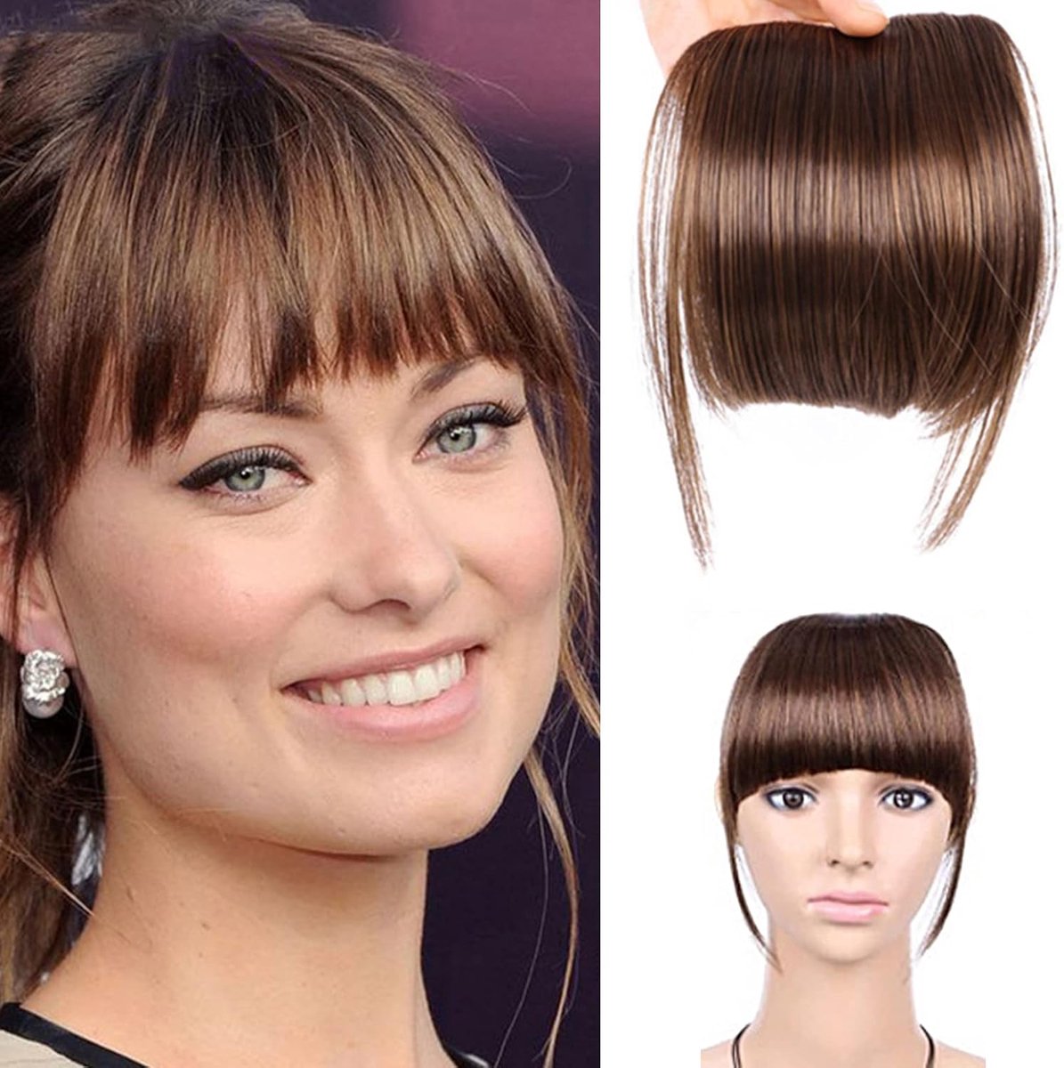 Haarstuk Recht - Clip-in Extensie - Directe Lengte - Eenvoudig Bevestigen - 19 cm - Lichtbruin